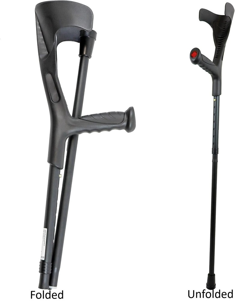 PEPE Mobility Forearm Crutch Adult Foldable Aluminum Open Cuff Black Adjustable