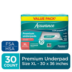 Assurance Premium Underpads XL Maximum Absorbency 30 Ct 3-Pack Fast Ship USA