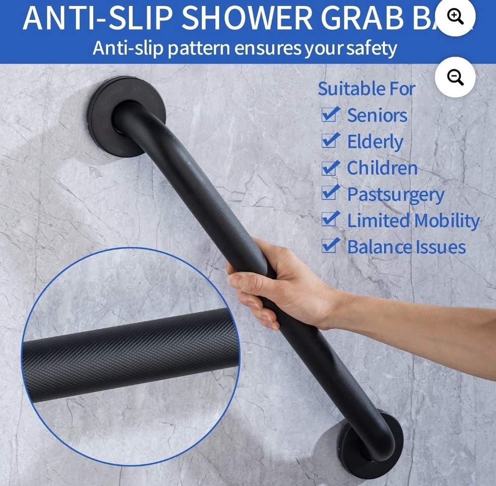 ADA Compliant Non-Slip Straight Shower Grab Bar Black Stainless Steel 20.87 in