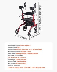 VEVOR Rollator Walker for Seniors Foldable Rolling Walker with PVC Solid Wheels