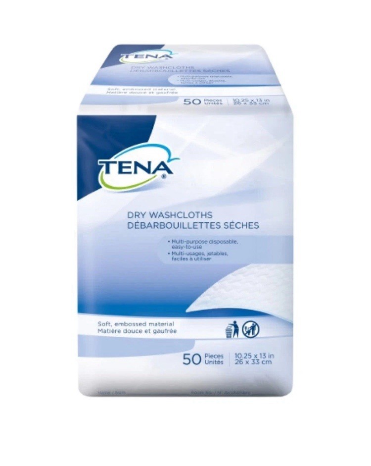 Washcloth TENA® Dry 10-1/4 X 13 Inch White Disposable (50/BG,20BG/CS =1000pcs)