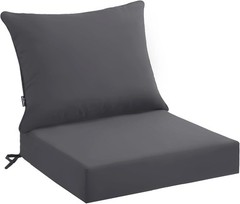 Outdoor Seat Cushion Set 24 x 24 x 4 Inch, Waterproof & 24 x 24 Grey