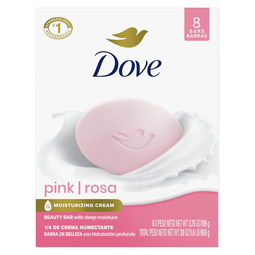 Dove Beauty Bar Soap Pink Rosa 8 Bars For Soft Smooth Skin Cleans Moisturizes