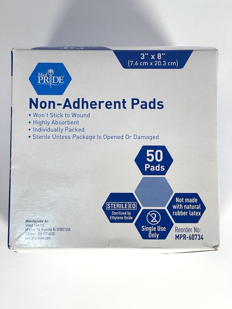 MED PRIDE Sterile Non-Stick Non-Adherent Gauze Wound Dressing Pads 3” x 8” 50 Pk