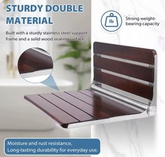 [Upgraded Version] 18″ ADA Compliant Folding Teak Shower Seat Wall Mounted