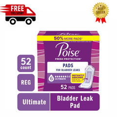 Poise Incontinence Pads for Women, 6 Drop Ultimate Absorbency, Regular, 52Count