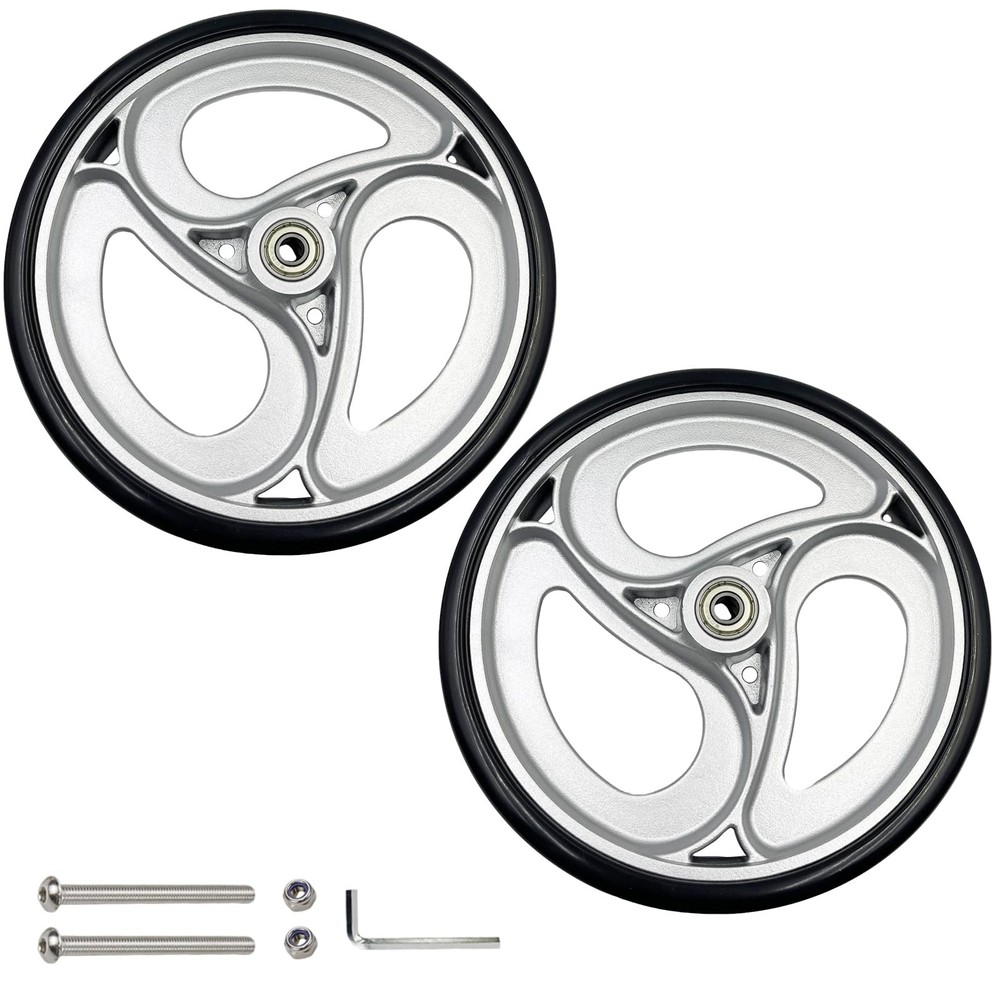 Yuqim 2 Pcs 9.4″ Replacement Wheels for Rollator Walker 8 Inch, Silver