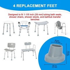 Replacement Rubber Feet for Shower Chair & Transfer Bench, Non-Slip Grip, 4 Pack