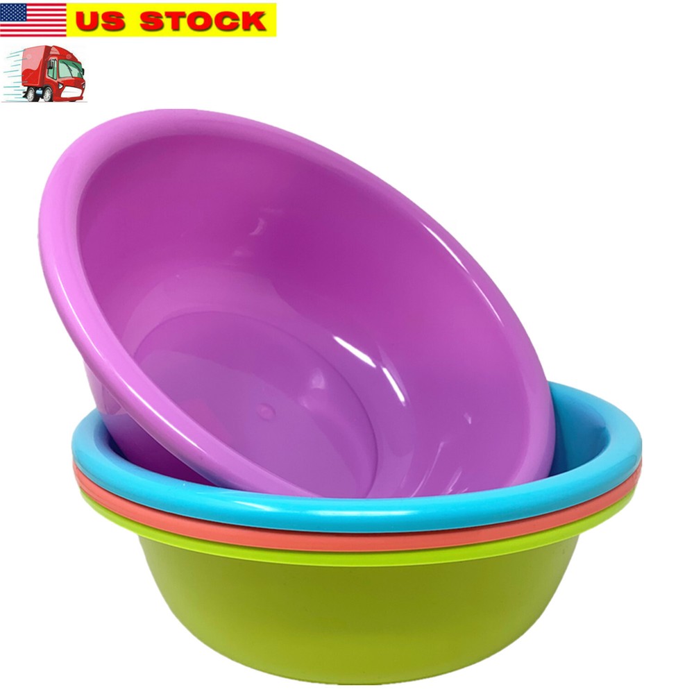12″ Round Plastic Wash Basin Dish Bowl, Laundry Bowl, Cleaning Pail, 4 Colors