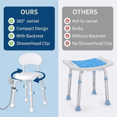 Shower Chair Stool Seat 360° Swivel Elderly Disabled Adjustable 150kg Capacity