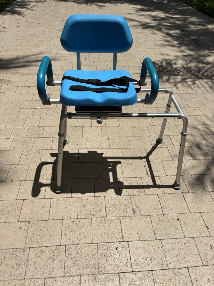 Blue Transfer Bench w/ Backrest & Armrests, Totally Adjustable, 300 lb Cap