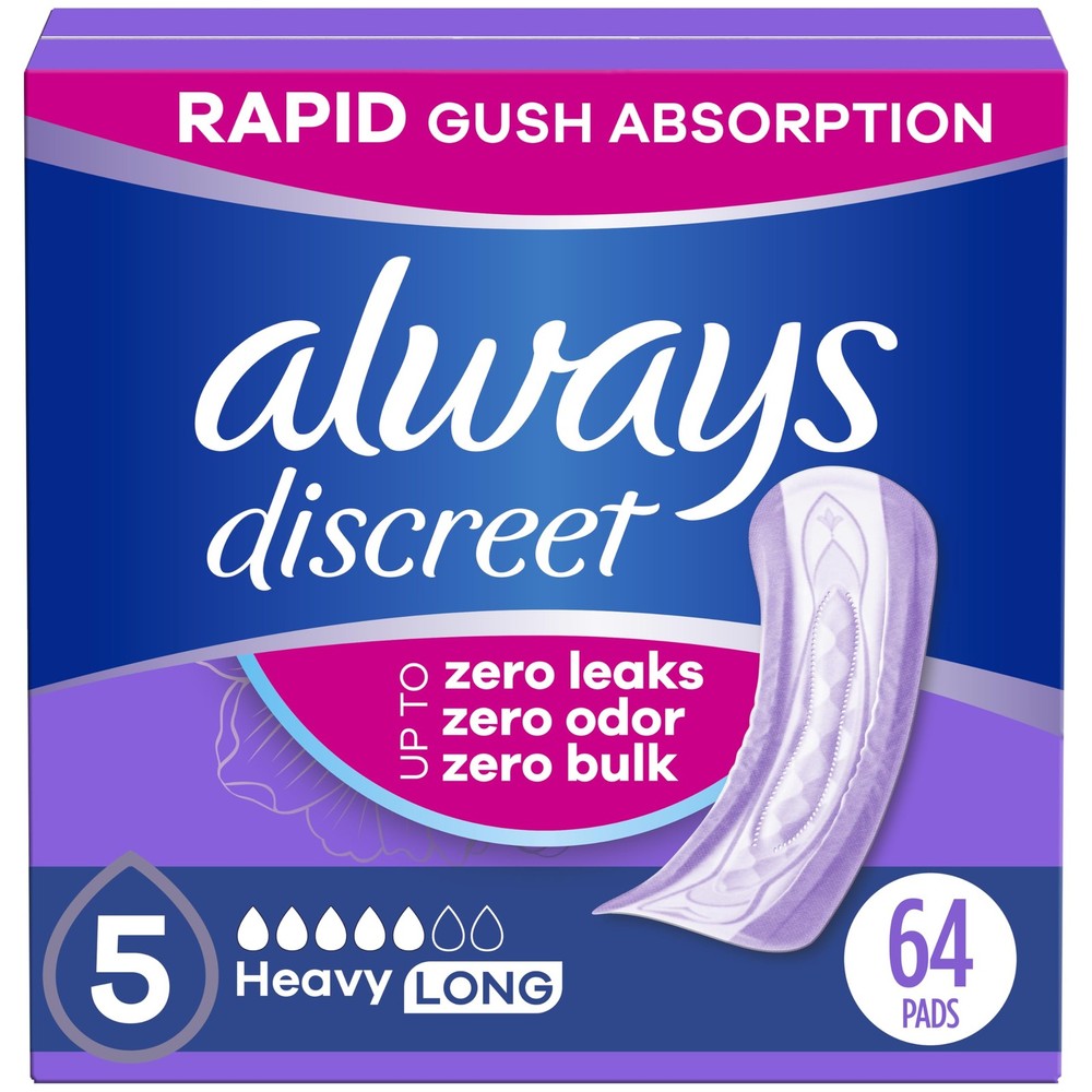 Always Discreet Adult Incontinence Pads for Women, Heavy Absorbency, Long