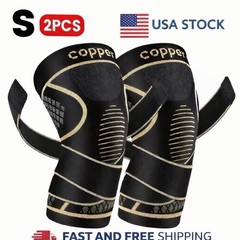 2 Piece Copper Knee Brace Compression Sleeves–Arthritis Support for Men & Women