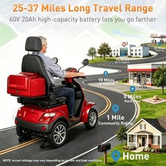 HS4W-A2R Heavy-Duty 4-Wheel Mobility Scooter 37 Miles Range 3-Speed 500lbs Load