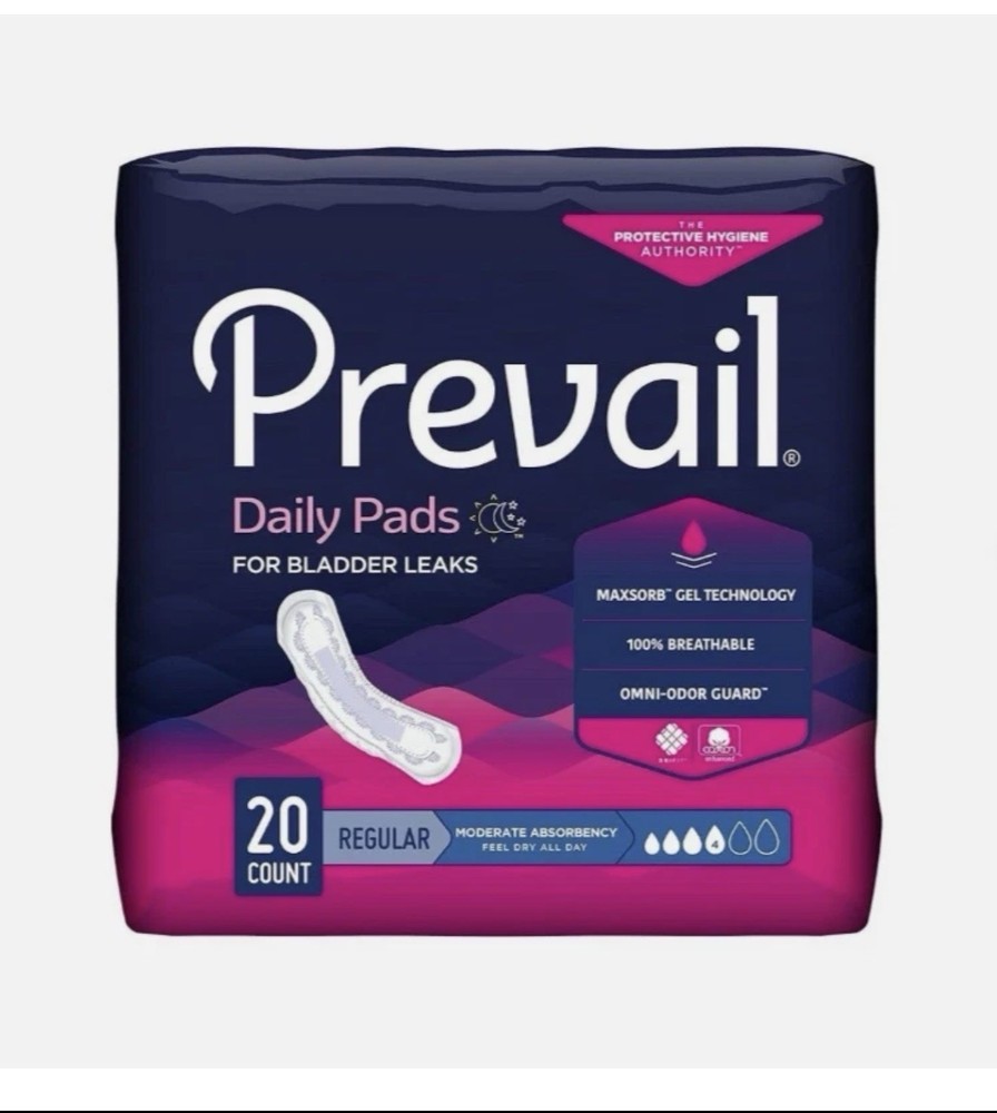 Prevail Daily Pads for Bladder Leak Moderate Absorbency 6 Pack Bundle/120 Pads