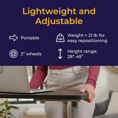 Drive Medical Overbed Table with Wheels Adjustable Bedside Laptop Tray Silver