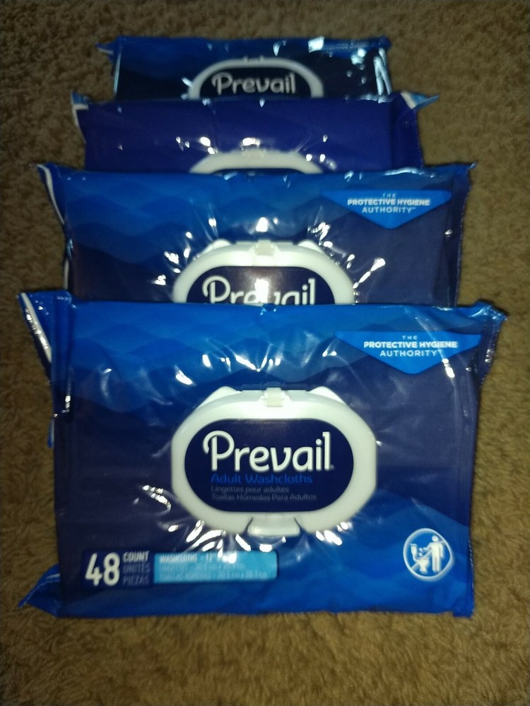 PREVAIL Adult Washcloths 8 x 12 inch 48 ct Softpack ( 4- pack ) 192 total NEW