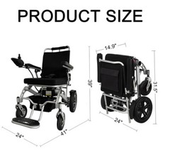 Silver Foldable Aluminum Electric Wheelchair Max300lbs Dual Motor24V12AH Battery