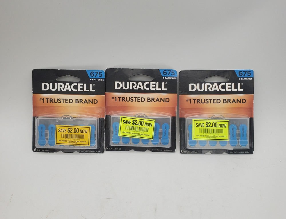 18 Duracell (3pkgs of 6) Hearing Aid Batteries Size 675 Easy Exp Date 03/2024