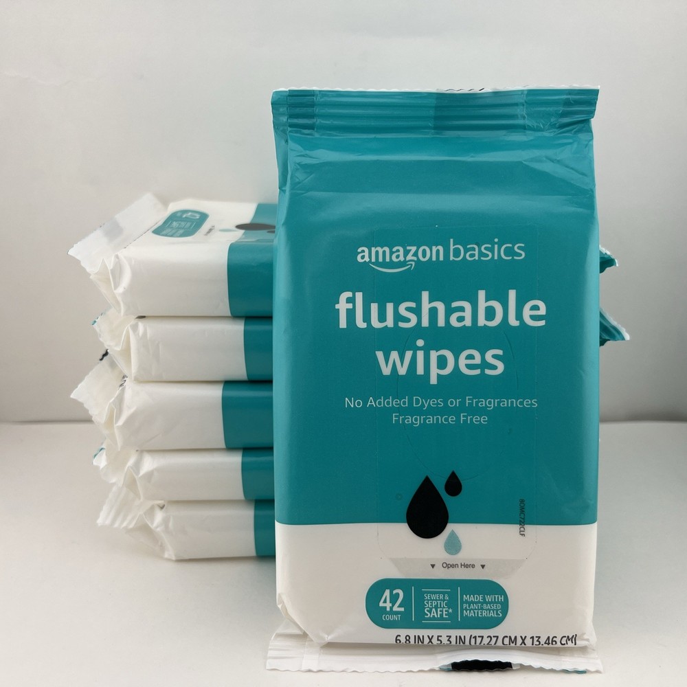 Amazon Basics Flushable Adult Wipes, Fragrance Free, 42ct 6pk = 252 wipes Total