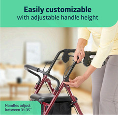 Steel Rollator Walker with Seat, 350 lb Capacity, Foldable, Burgundy, 6” Wheels