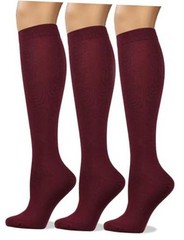 Women’s Soft Combed Cotton Knee High Long Calf Dress Medium-Large Burgundy