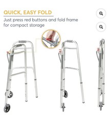 Drive Medical Deluxe Folding Walker with Wheels U-Shaped Frame Adjustable Height