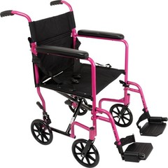 Lightweight 20 lb Foldable Transport Wheelchair with 19“ Seat – Pink Elegance