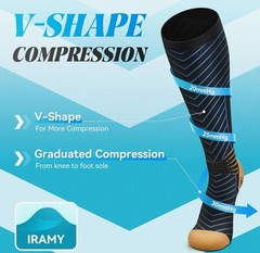 Copper Compression Socks Adult L Ankle Support V-Shape Gradient Mens 9.5-12 NEW