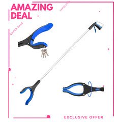 NEW 59in Grabber Reacher Tool Magnetic Rotating Claw Anti Slip Pickup Stick