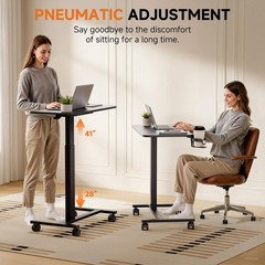 COMHOMA Adjustable Overbed Bedside Table with Lockable Wheels, Pneumatic Mobi…