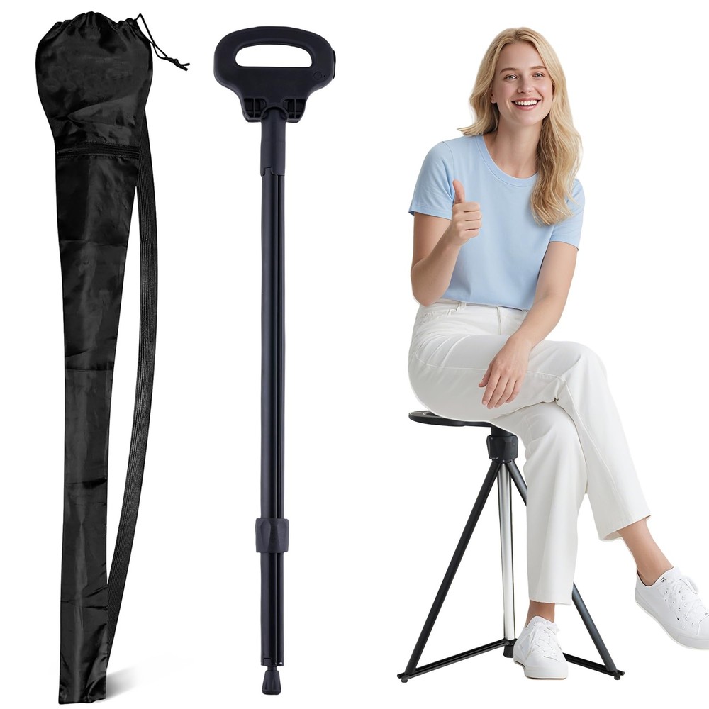 Walking Cane with Seat Folding Lightweight, 2-in-1 Cane Stool for Adults, Alu…