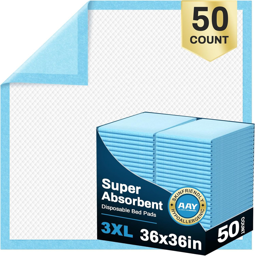 Disposable Bed Pads 36″ X 36″ (50 Count) Extra Large Heavy Duty Incontinence Un