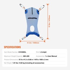 Full Body Patient Lift Sling with Commode Opening Medical Aid Sling L-Size