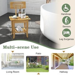 Deluxe Bamboo Shower Bench for Inside Shower Bathroom Bench Stool with Storage