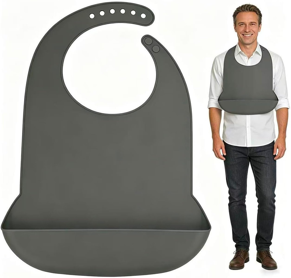 Adult Bibs for Men & Women，Adjustable Adult Silicone Bib， Washable Waterproof Bi