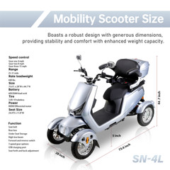 4 Wheel Electric Mobility Scooter 800W 60V 20AH 500lbs 31 miles for Seniors
