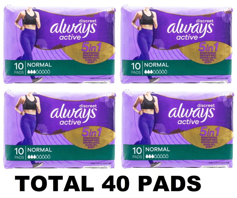 40 x ALWAYS ACTIVE PADS DISCREET 5 IN 1 NORMAL BRAND NEW (4 x PK10)