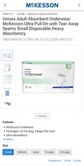 McKesson Ultra Absorbent Sz Small Unisex Pull on Underwear Tear Away Seams 22ct