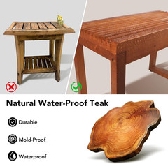 Teak Shower Bench 23.6″ Waterproof Stool, 500 lbs Capacity for Indoor/Outdoor Us
