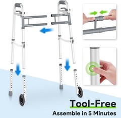 Narrow Folding Walker for Seniors with Trigger Release and 5 Inches Wheels, Ligh