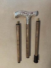 Silver Plated Victorian Brass Handle 3 Piece Wood Shaft Exquisite Walking Cane