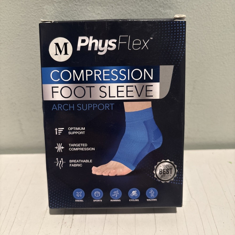 NEW Physflex Compression Foot Sleeve Arch support Plantar Fasciitis Medium Blue