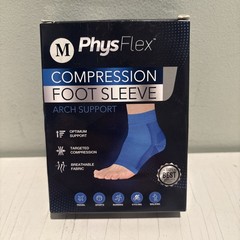 NEW Physflex Compression Foot Sleeve Arch support Plantar Fasciitis Medium Blue