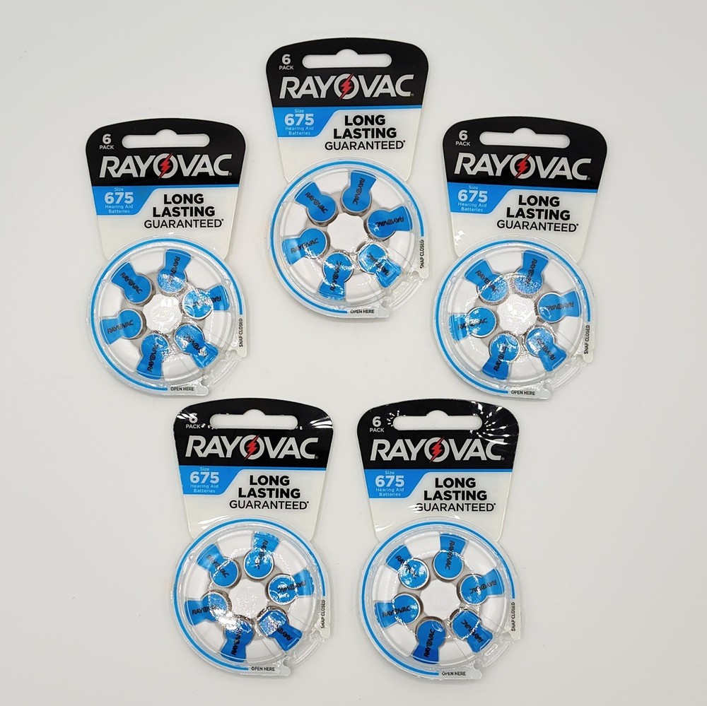 30 (5 Packs of 6) Rayovac 675-6 1.45V Hearing Aid Batteries EXP August 2025