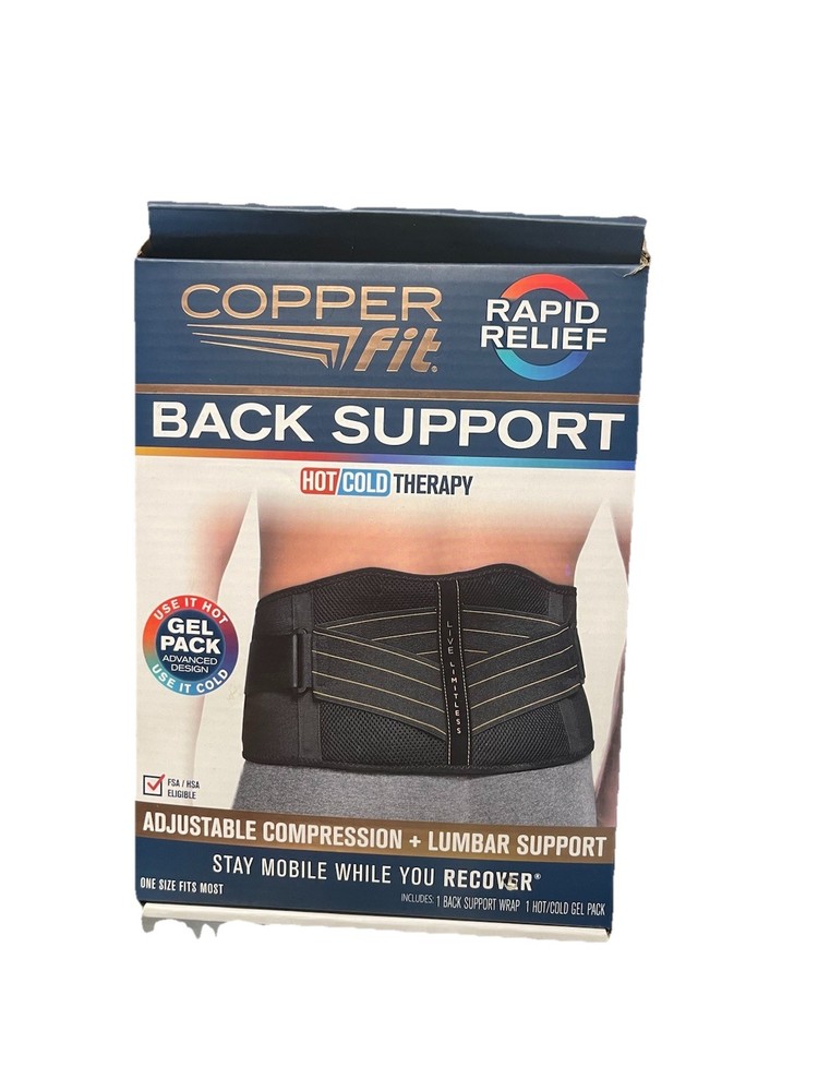 Copper Fit BACK SUPPORT Adjustable Compression+Lumbar Support Hot/Cold Therapy
