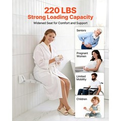 Uimoso Foldable Shower Seat Wall Mounted Folding PP Shower Bench 220LBS Loading