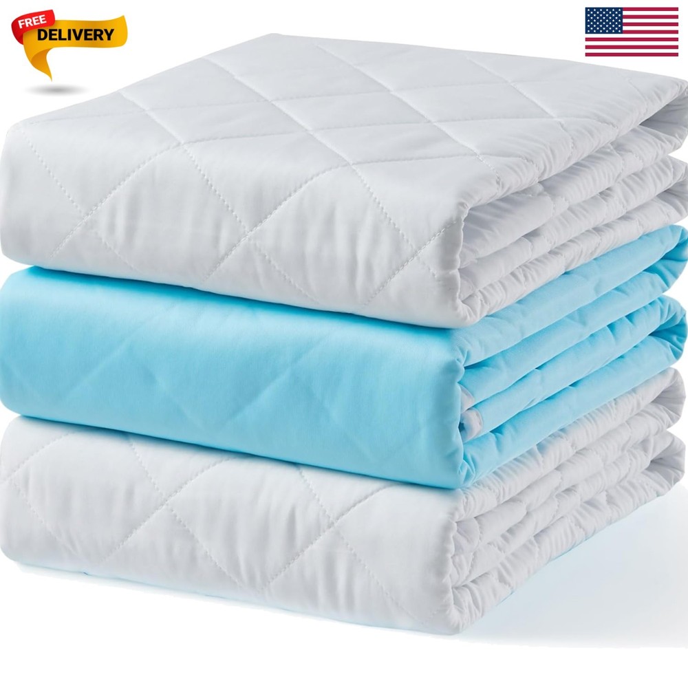 Washable Waterproof Underpads 18″x24″ 3 Pack – Reusable Incontinence Bed Pads…