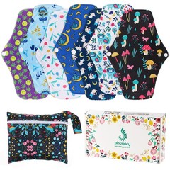 PHOGARY Reusable Menstrual Pads, Bamboo Cloth Pads 9 Piece Set, Colorful-b