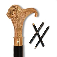 Antique Brass Lion Handle Wooden Cane – Black Wood Stick – Fancy, Stylish, Vi…